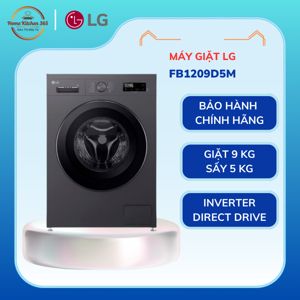 Máy Giặt Sấy LG FB1209D5M – Inverter 9kg Giặt 5kg Sấy, 6 Motion DD, Steam™, 1200 Vòng/Phút