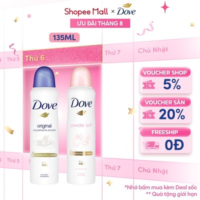 Xịt Khử Mùi Dove Dưỡng Da Sáng Mịn dành cho nữ 135ml