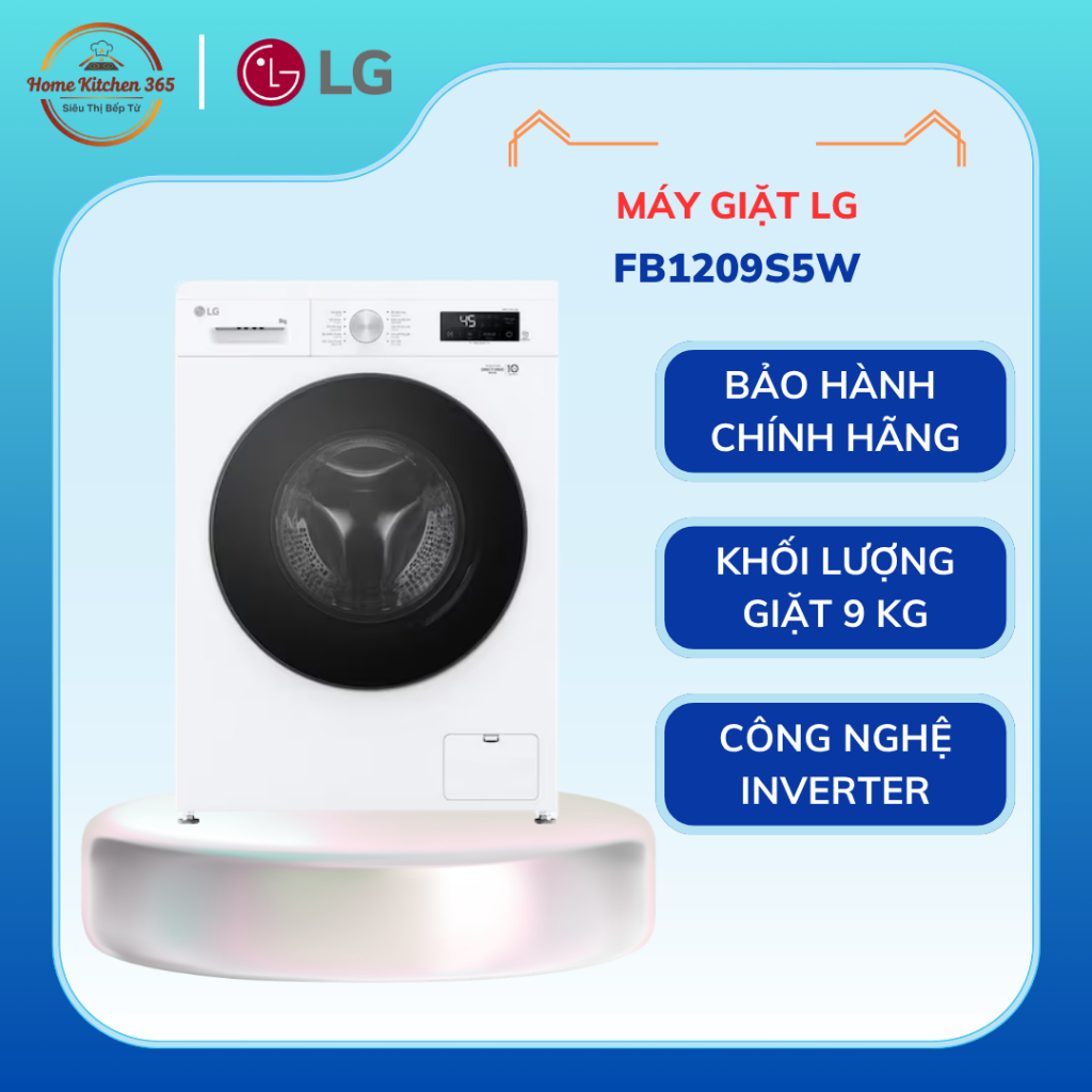 Máy Giặt LG FB1209S5W – Inverter 9kg, 6 Motion DD, Steam Hơi Nước, 1200 Vòng/Phút