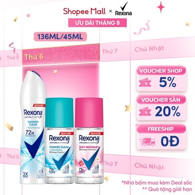 Xịt/lăn khử mùi Rexona 72H khô thoáng dành cho nữ 135/45ml