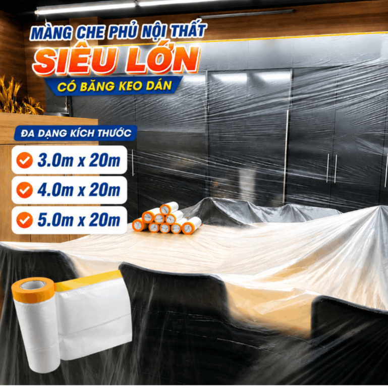 Nilon Che bụi nội thất siêu lớn, che bụi, che sơn, đồ đạc, phủ giường tủ, Có băng keo dán cố định