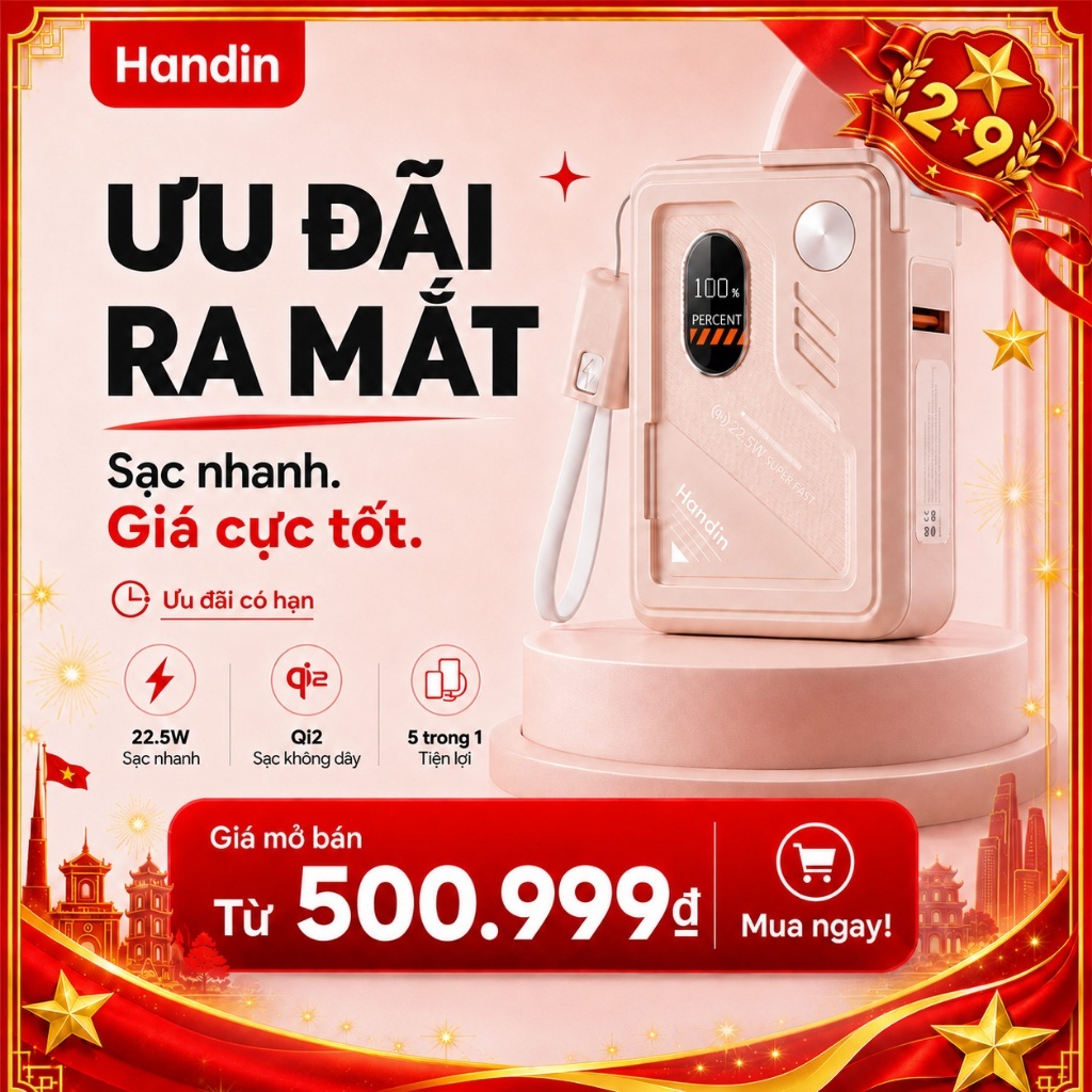 【CCC】Handin Sạc Dự Phòng 30000/20000mAh PD35W Sạc Không Dây Pin Dự Phòng Sạc Nhanh Cục Dựng Phòng Đầ