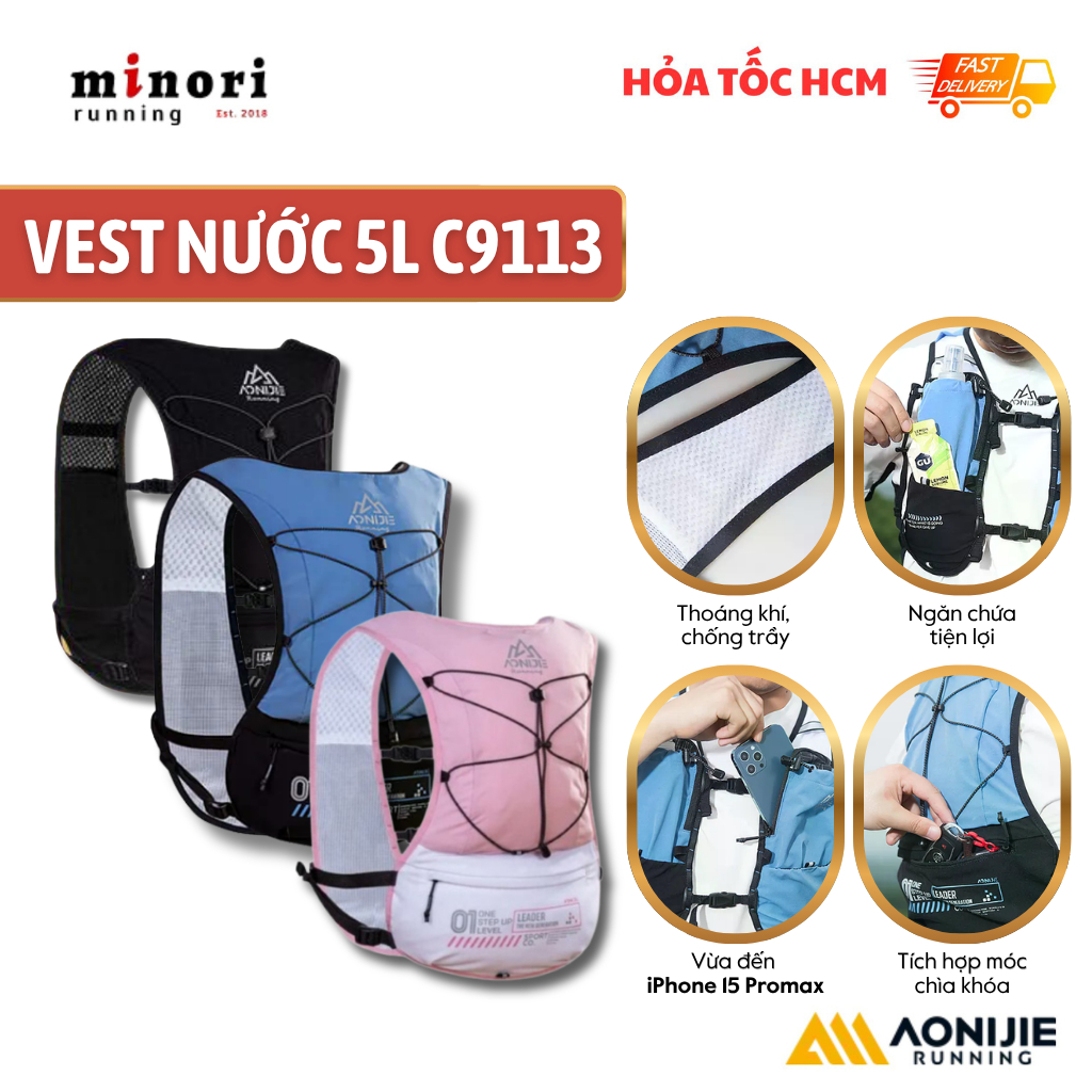 Aonijie Balo Vest Đeo Thể Thao Leo Núi Chạy Bộ C9113 Dung Tích 5L Có Đai Gắn Gậy - Minori Store