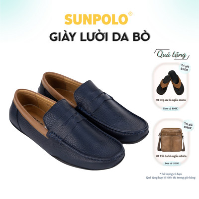 [ Xả kho ] Giày lười nam Da bò cao cấp SUNPOLO Xanh Navy MU2588
