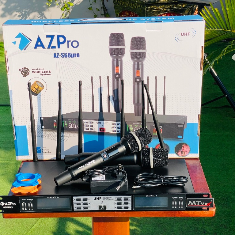 Micro Không Dây Đầu Thu Lớn AZPro S68 – Bộ 2 Tay Micro UHF, Thu Âm Rõ, Chống Nhiễu, Hát Karaoke Cực 