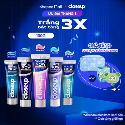 Kem đánh răng Closeup White Now - Trắng Bật Tông 3X TỨC THÌ với Công nghệ Ánh Sáng Xanh 100g