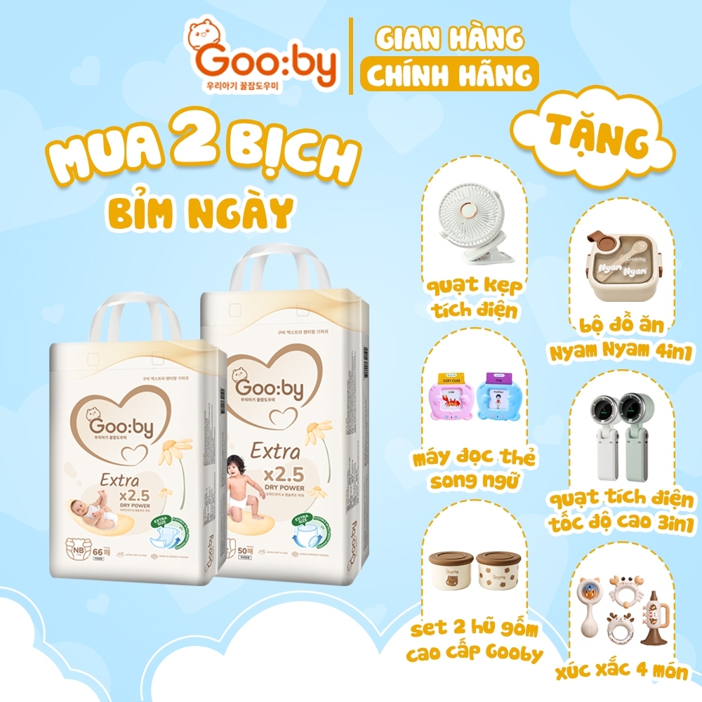 (Combo quà) 2 Bịch Tã/bỉm Gooby Extra mềm mại, chống tràn, siêu thấm hút đủ size cho bé 4-30KG