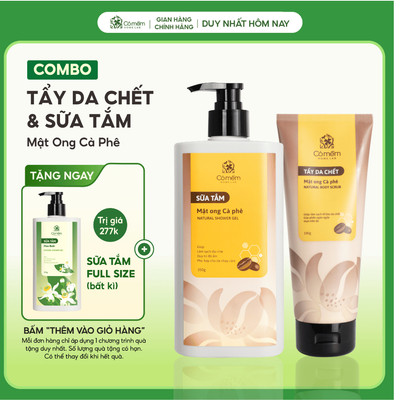 Bộ Đôi Làm Sạch Da Body Sữa Tắm Và Tẩy Da Chết Mật Ong Cà Phê Cỏ Mềm