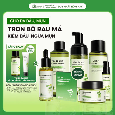 Trọn Bộ Chăm Sóc Da Rau Má Chuyên Sâu Kiềm Dầu Giảm Mụn Cỏ Mềm