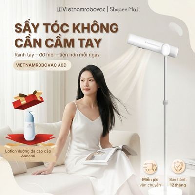 Máy Sấy Tóc Đứng Vietnamrobovac A0D - Sấy Tóc Tự Động- Dưỡng Tóc Mềm Mượt Bằng ion Âm - Điều Chỉnh Góc 180 Độ