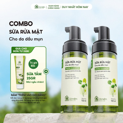 Bộ Đôi Sữa Rửa Mặt Sạch Sâu Rau Má Tạo Bọt Sẵn Giúp Ngăn Ngừa Mụn Dành Cho Da Dầu Mụn Cỏ Mềm