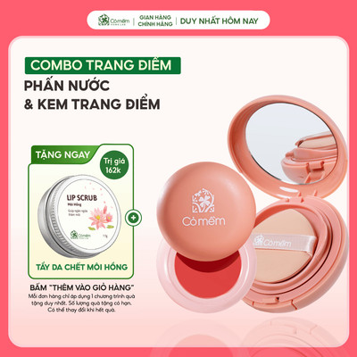 Combo Make upTrang Điểm Tự Nhiên Cushion Phấn Nước & Kem Trang Điểm Mắt Má Môi Cỏ Mềm