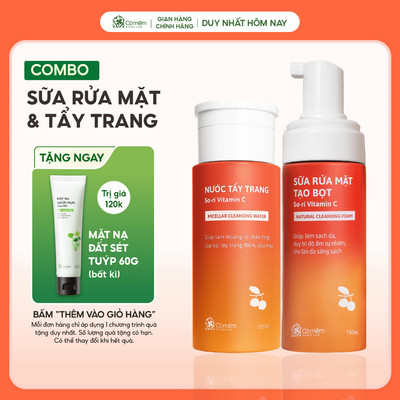 Combo Hai Bước Làm Sạch Sâu Nước Tẩy Trang Và Sữa Rửa Mặt Vitamin C Sơ Ri Cỏ Mềm
