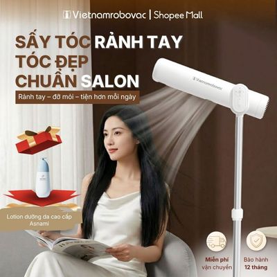 Máy sấy tóc rảnh tay Vietnamrobovac A1D - Nâng cấp trải nghiệm sấy tóc rảnh tay, Cửa gió kép sấy nhanh+ ion âm dưỡng tóc