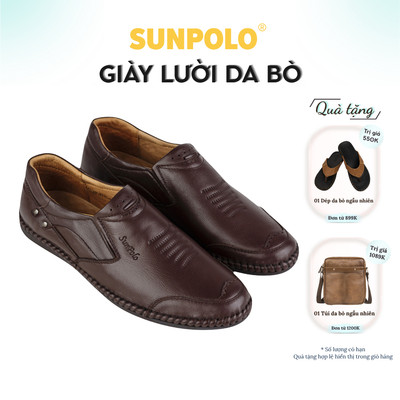 Giày lười nam Da bò cao cấp SUNPOLO công sở đi chơi MOI007 Có Big size 44 45