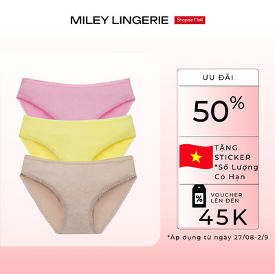 Combo 3 Quần Lót Modal Visco Phối Ren Miley Lingerie Thoáng Khí, Nhãn In Chống Cộm