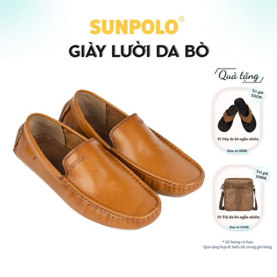 Giày lười nam da bò SUNPOLO đế cao su MCS269 form bự rộng trẻ trung đi chơi đi làm