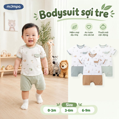 Bodysuit cộc tay cho bé sơ sinh Mompa 0-9 tháng vải Sợi tre Bamboo mềm mịn thoáng khí MP 0378
