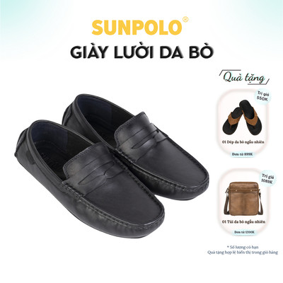 Giày lười nam da bò SUNPOLO đế cao su MCS268 form bự rộng trẻ trung đi chơi đi làm