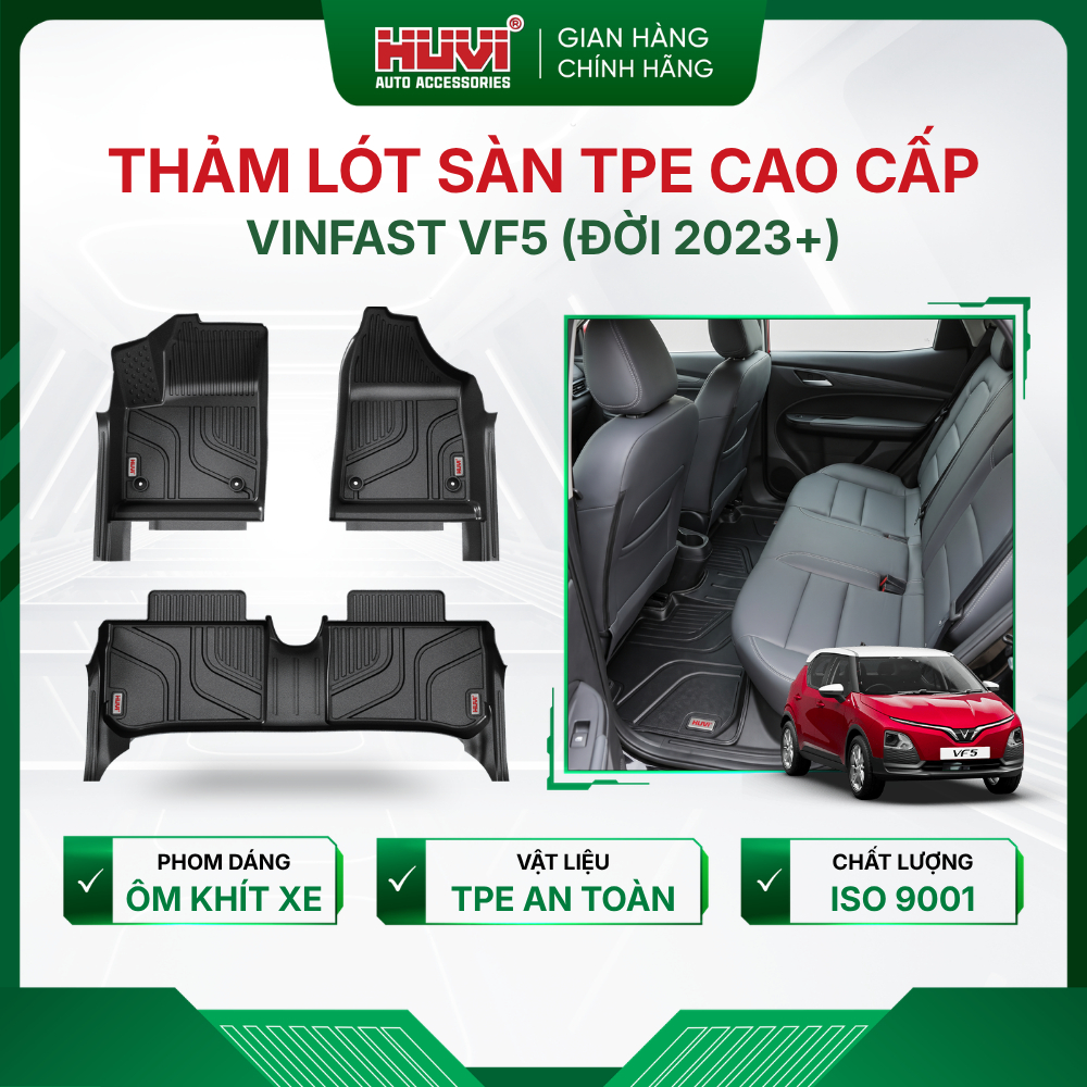 |TẶNG THẢM RỐI| Thảm lót sàn ô tô Vinfast VF5/Herio Green tràn viền bậc cửa Huvi