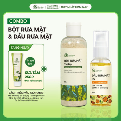 Combo Rửa Mặt 2 Bước Sạch Sâu Gồm Bột Rửa Mặt Và Dầu Tẩy Trang 3S Cỏ Mềm