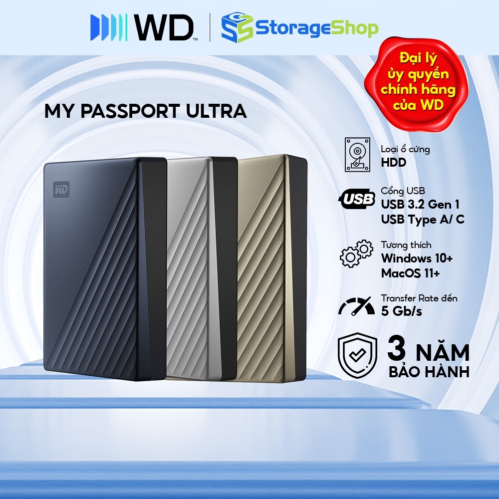 Ổ CỨNG DI ĐỘNG WD MY PASSPORT ULTRA 1TB/2TB/4TB - BẢO HÀNH 1 ĐỔI 1