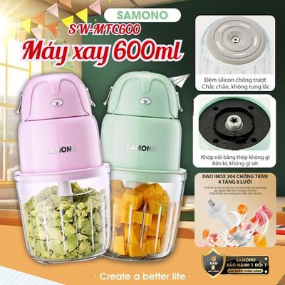 (DAO 8 CÁNH) Máy xay ăn dặm 0.6L Samono SW-MFC600 cho bé, 200W, cối thủy tinh, xay thịt nhuyễn mịn, hành tỏi ớt