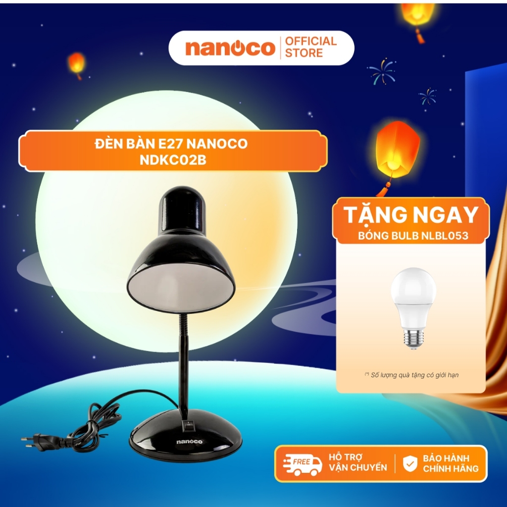Đèn bàn E27 Nanoco model NDKC02 (không bóng) + tặng kèm 1 bóng Led bulb đui E27- 5W
