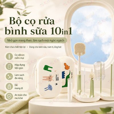 Bộ cọ rửa bình sữa Sillicone cho bé 6 chi tiết KidsWorld gấp gọn đa năng tiện lợi mang đi du lịch
