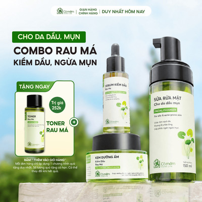 Bộ Chăm Sóc Da 3 Bước Sữa Rửa Mặt Serum Và Kem Dưỡng Ẩm Kiềm Dầu Rau Má Cỏ Mềm