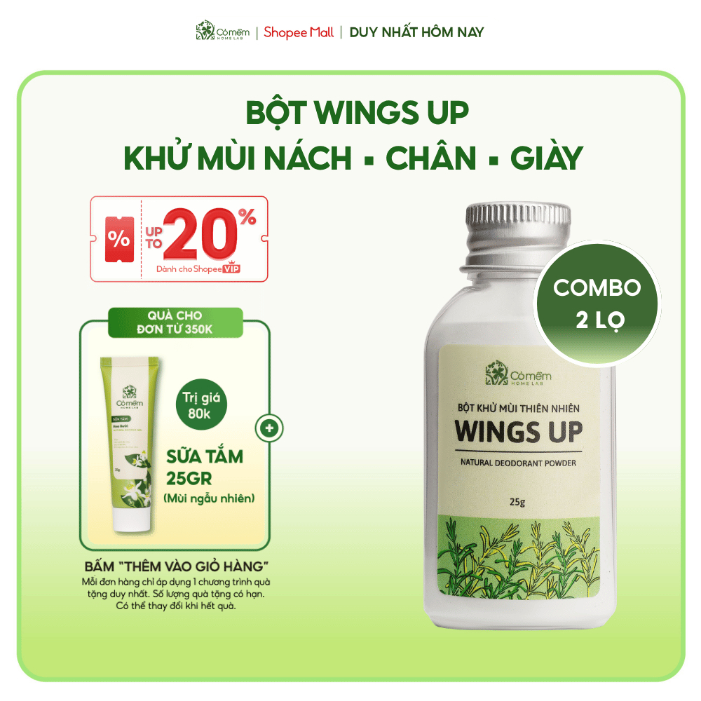 Combo 2 Bột Khử Mùi Wings Up Khử Mùi Hôi Chân Hôi Nách Cỏ Mềm 25g