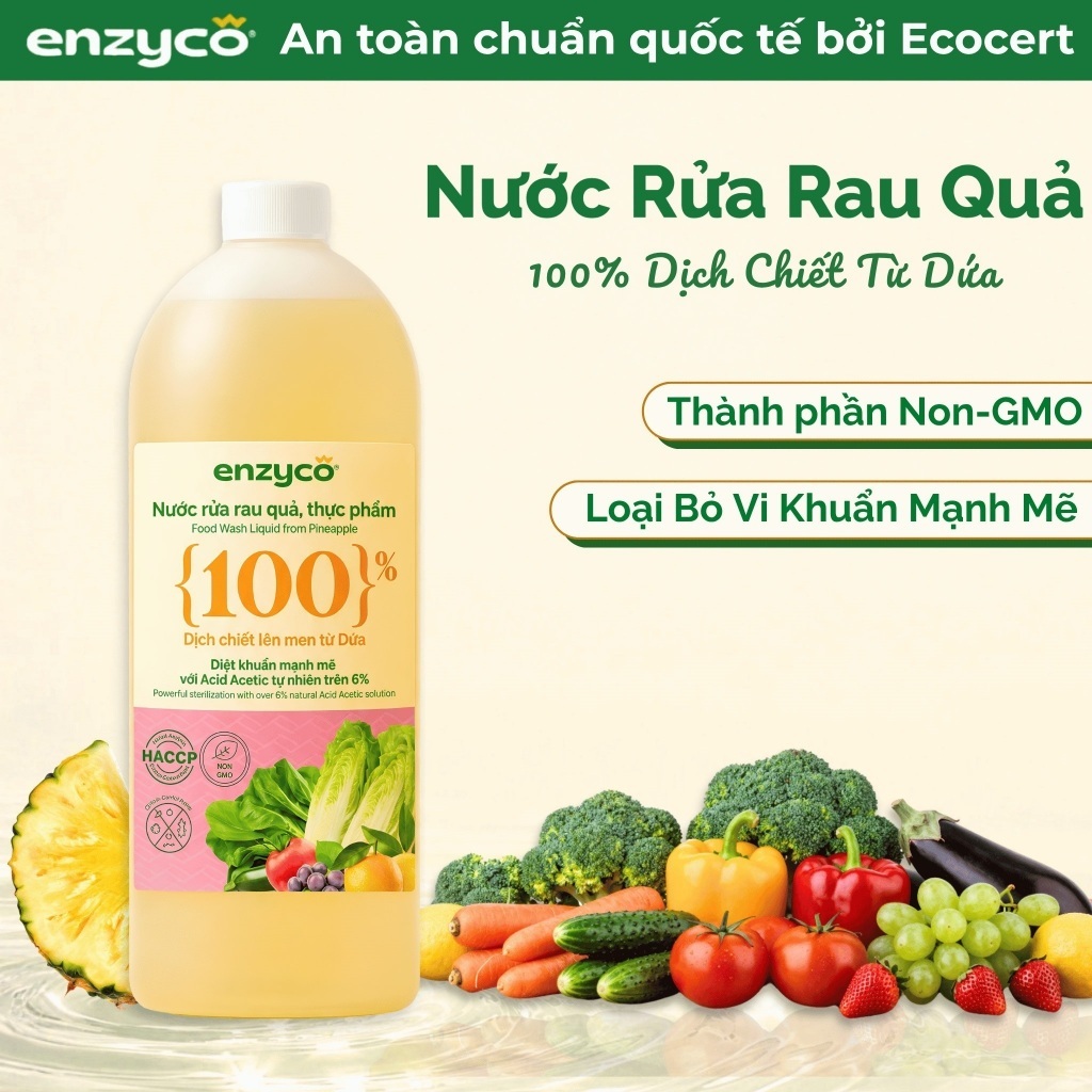Nước Tẩy Rửa Sinh Học Enzyco - Từ Bồ Hòn Và Dứa, Nhẹ Dịu Cho Da,  An Toàn Chuẩn Quốc Tế Ecocert