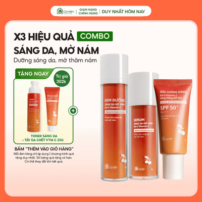Bộ Chăm Sóc Da 3 Bước Chống Nắng Dưỡng Sáng Da Mờ Thâm Nám Tàn Nhang Sơ-ri Vitamin C Cỏ Mềm