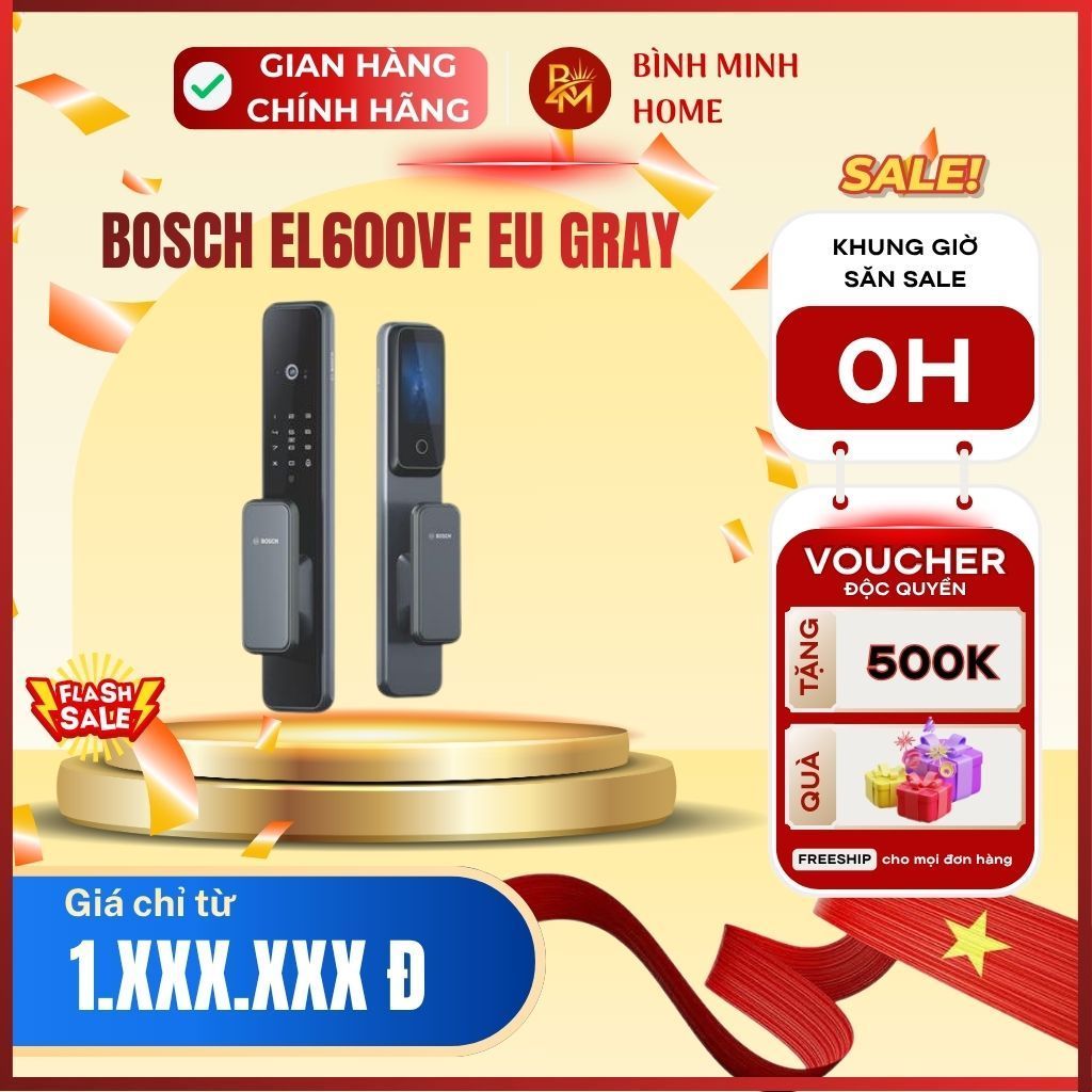 Khóa BOSCH EL600VF EU Gray (Đức) màu xám, camera chuông hình video call qua Tuya App Wi-Fi