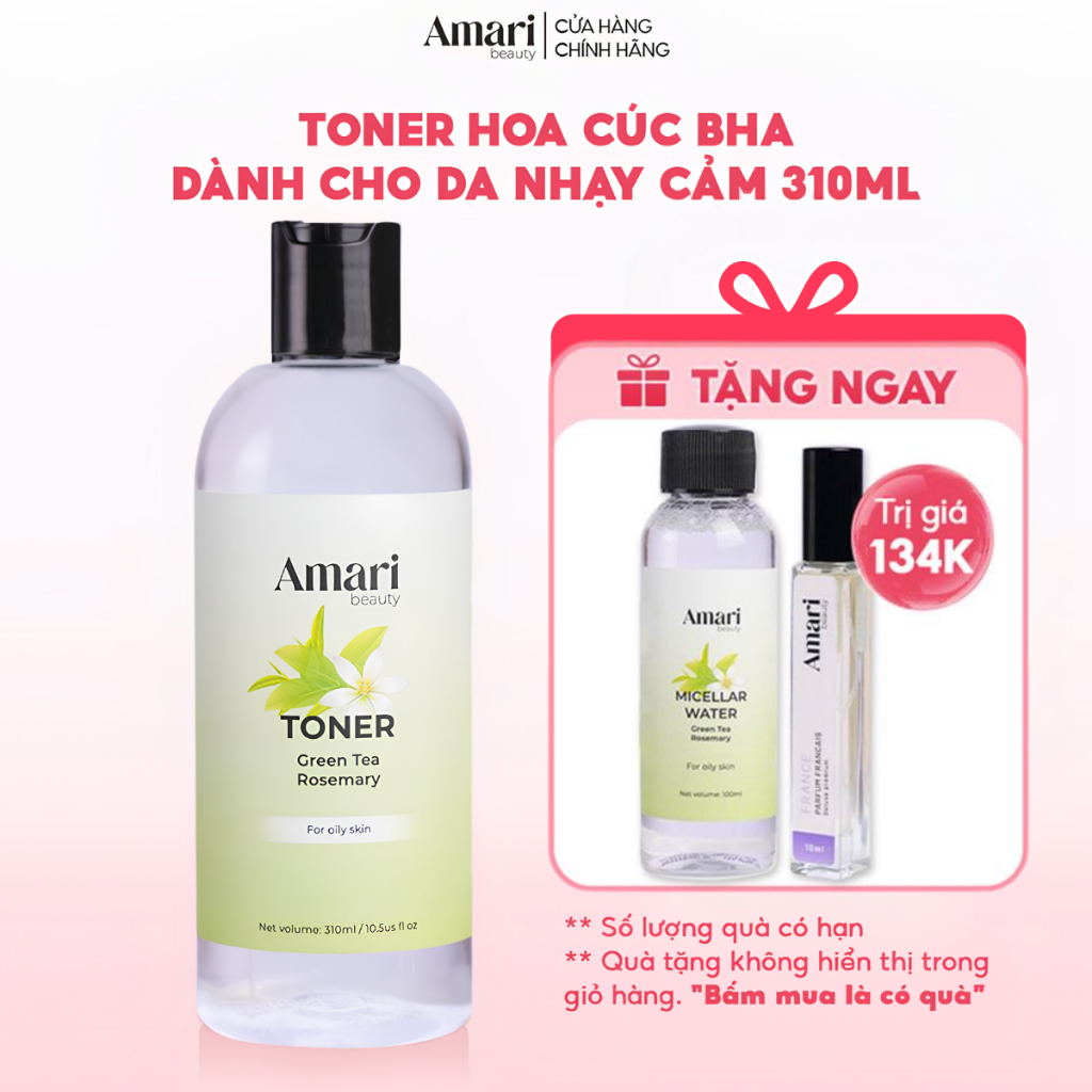 Toner Cấp Ẩm Amari Beauty Toner Hoa Cúc, Trà Xanh Làm Mềm Da, Cân Bằng Độ pH Cho Da - 310ml