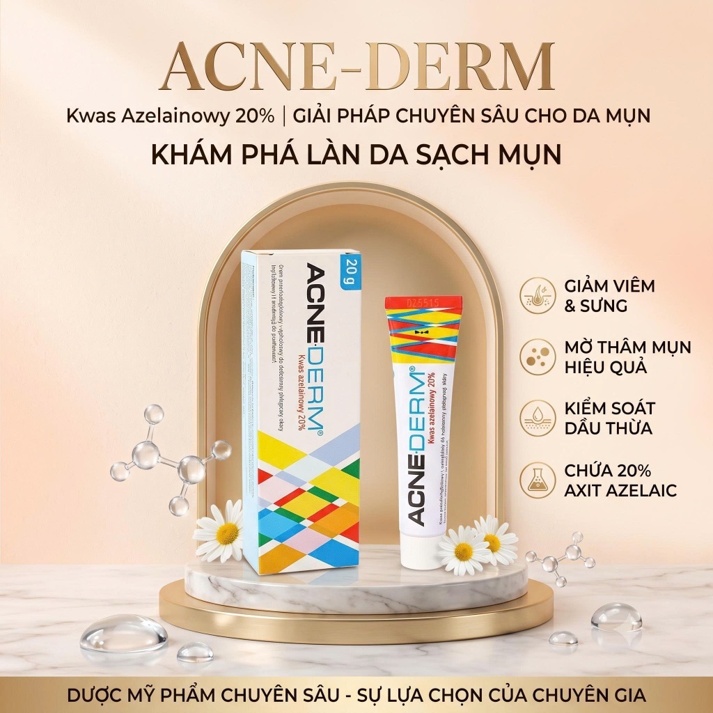 Acne Derm Kem giảm mụn Acnederm Azelaic Aicd 20% làm trắng da 20g