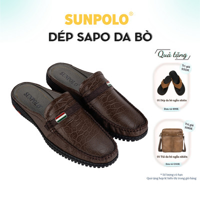 Dép sabo Giày sục nam Da bò cao cấp SUNPOLO đi làm đi chơi SPO275