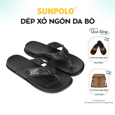 Dép Kẹp Nam Da Bò SUNPOLO Đen - KEP028
