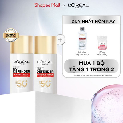 VB _ Bộ 2 Sữa Chống Nắng Phổ Rộng Vô Hình Thoáng Da, Kháng Mọi Tác Động Invisible SPF 50+ PA++++ L’Oreal Paris 50ml