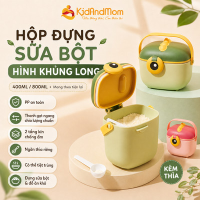 Hộp đựng sữa bột cho bé hình khủng kong KidAndMom chất liệu PP an toàn tiện lợi đi du lịch