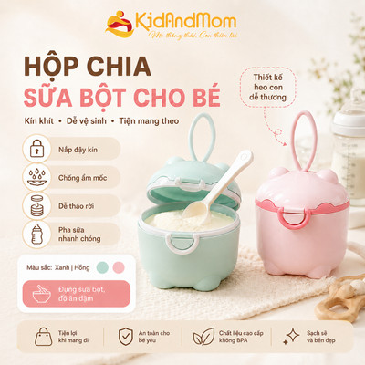 Hộp đựng sữa bột, thức ăn KidAndMom Dung Tích 225ml có quai cầm tiện lợi cho mẹ và bé