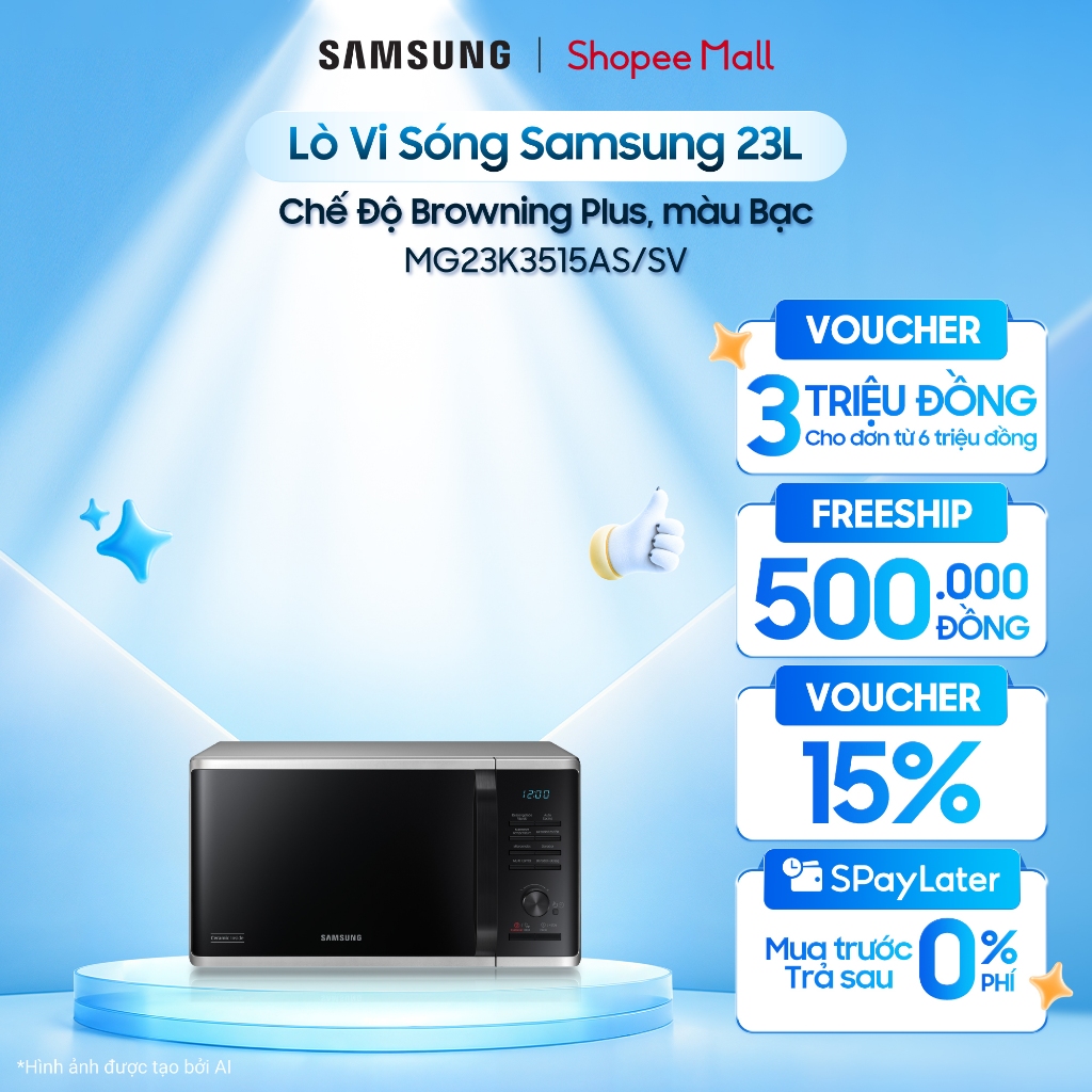 Lò Vi Sóng Samsung 23L MG23K3515AS/SV - Chế Độ Browning Plus, màu Bạc
