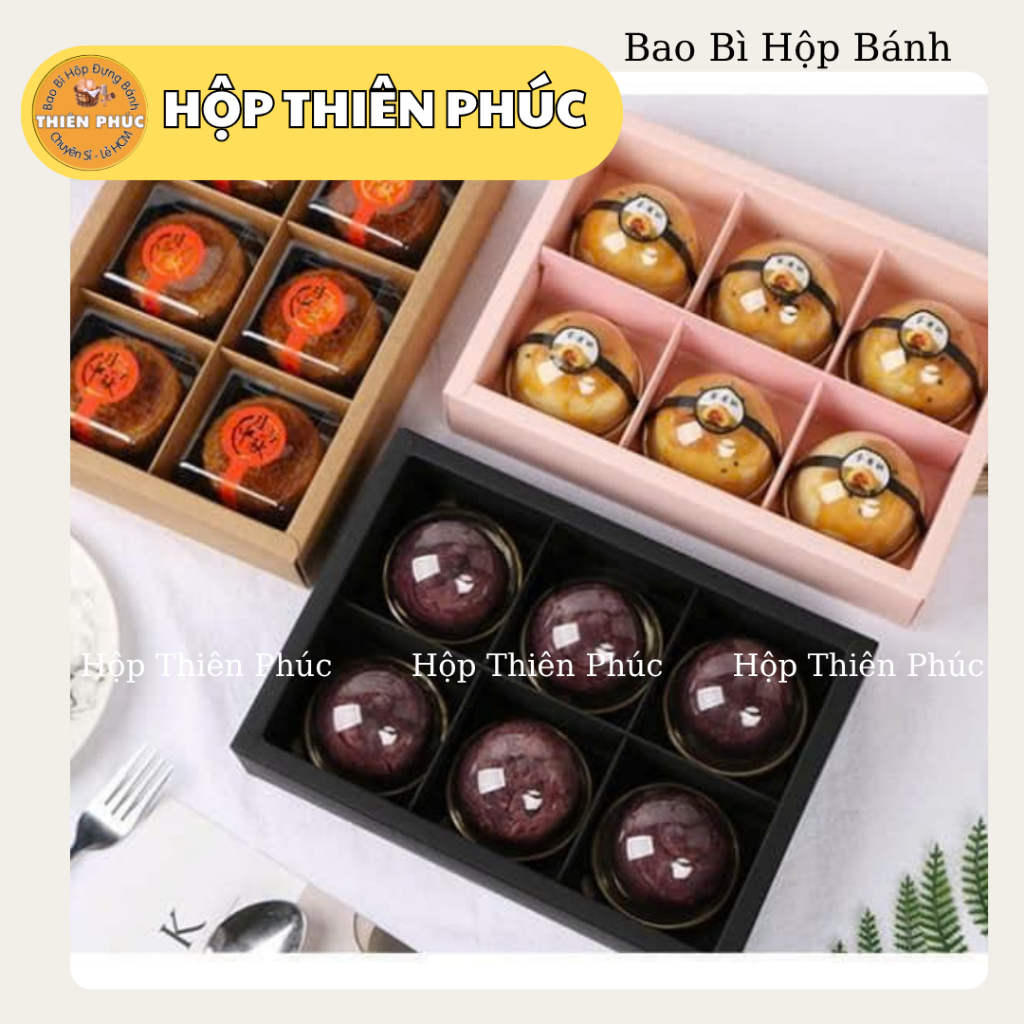 10 Hộp 6 bánh nhỏ , hộp kraft 6 ngăn trung thu mini 50gr - 75gr, bánh trung thu đài loan , đựng bánh