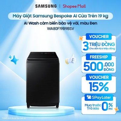Máy Giặt Samsung Bespoke AI Cửa Trên 19 kg WA80F19B9BSV - AI Wash cảm biến bảo vệ vải, màu Đen