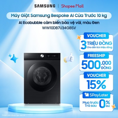 Máy giặt Samsung 10kg WW10DB7U34GBSV Bespoke AI™ - Giặt hơi nước Hygiene Steam, Màu Đen