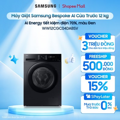 Máy Giặt Samsung Bespoke AI Cửa Trước 12 kg WW12CGC04DABSV -  AI Energy tiết kiệm điện 70%, màu Đen