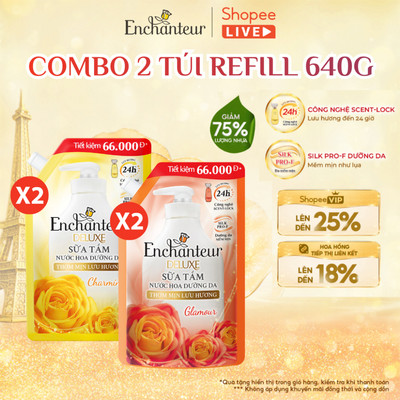 [DEBUT] Combo 2 Túi Sữa tắm hương nước hoa Enchanteur 640g x 2 - LIVE