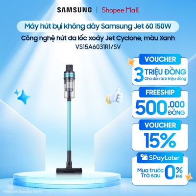 Máy hút bụi không dây Samsung Jet 60 150W VS15A6031R1 - Công nghệ hút đa lốc xoáy Jet Cyclone, màu Xanh