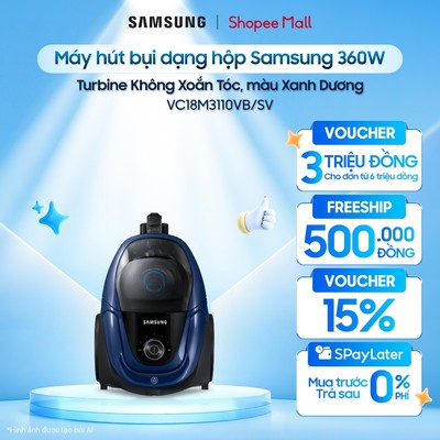 Máy hút bụi dạng hộp Samsung 360W VC18M3110VB/SV - Turbine Không Xoắn Tóc, màu Xanh Dương