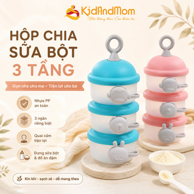 Hộp chia sữa bột onLy cho bé mang du lịch,Hộp đựng sữa bột 3 ngăn siêu tiện lợi KidAndMom có quai